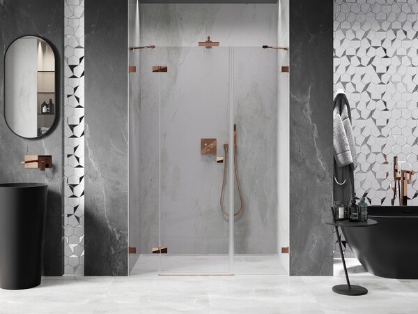 Mexen Lunar, ușă de duș cu balamale pe stânga 125 cm, sticlă transparentă de 8 mm, profil auriu-roz, 834S-125-050-60-00-L