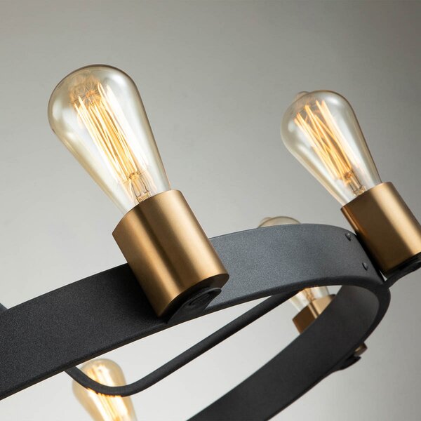 Quintiesse Silas candelabru, negru, opt surse, Ø 82,9cm, reglabil, Negru, Camera de zi / sufragerie, Metal