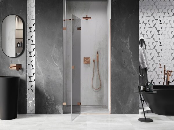 Mexen Lunar, ușă de duș cu balamale pe stânga 75 cm, sticlă transparentă de 8 mm, profil auriu-roz, 834-075-000-60-00-L