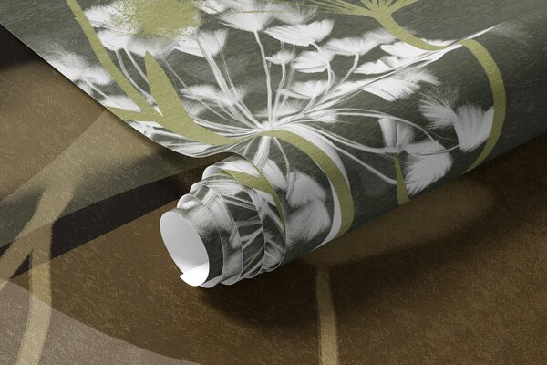Tapet Compoziție botanică și minimalistă din flori și frunze uscate, cu elemente geometrice abstracte, Imagini de fundal unice, w09906v2 : Uwalls.ro