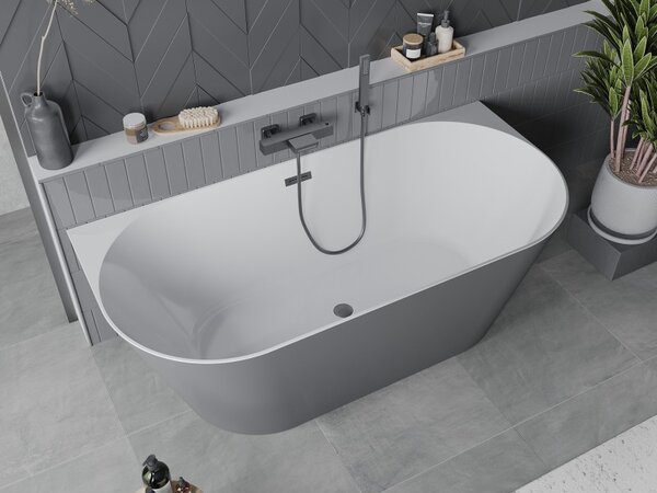 Mexen Oval Slim, cadă de baie independentă lângă perete, 170 x 80 cm, alb-gri, preaplin grafit periat, 52661708062-66
