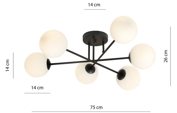 Emibig Roma lampă de tavan 6x10 W negru 1232/6