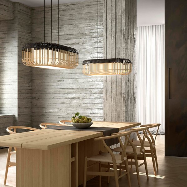 Forestier Bamboo oval L pendul negru/natural, reglabil, Negru, Camera de zi / sufragerie, Bamboo, Design