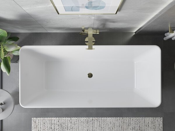 Mexen Velo Slim, cadă independentă 170 × 75 cm, alb lucios, preaplin auriu lucios, 52811707500-50
