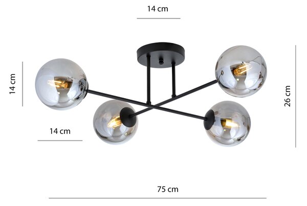 Emibig Roma lampă de tavan 4x10 W negru 1245/4
