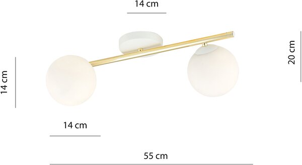 Emibig Splendi lampă de tavan 2x10 W alb-auriu-opal 1249/2