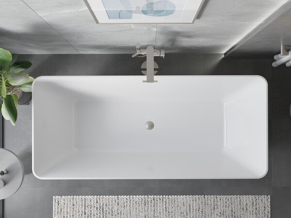 Mexen Velo Slim, cadă independentă 170 × 75 cm, alb lucios, preaplin din oțel, 52811707500-97