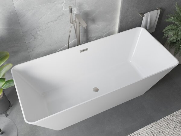 Mexen Velo Slim, cadă independentă 170 × 75 cm, alb lucios, preaplin din oțel, 52811707500-97