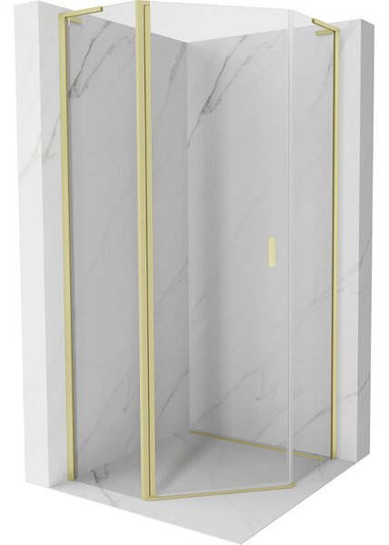 Mexen Mist L, cabină de duș pentagonală cu uși batante, 80 x 80 cm, sticlă transparentă de 8 mm, profil auriu mat, 8A8L-080-080-55-00