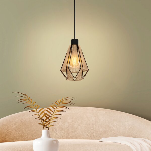 EGLO Adwickle lampă suspendată, un abajur fire naturale, reglabil, Maro / Rugină, Camera de zi / sufragerie, Țesătură / Textil, Modern