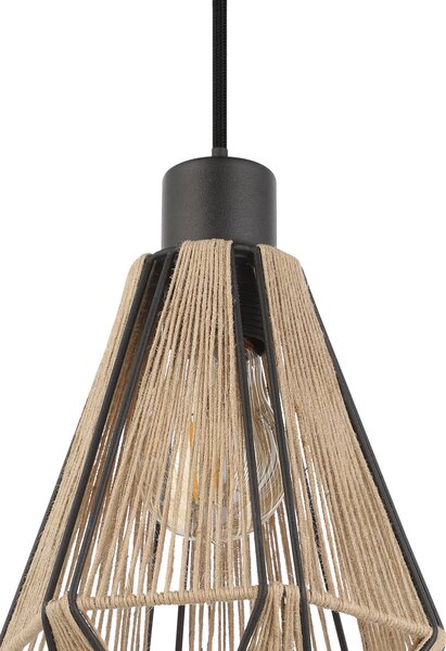 EGLO Adwickle suspendată, 3 abajururi din fire naturale, reglabil, Maro / Rugină, Camera de zi / sufragerie, Țesătură / Textil, Modern
