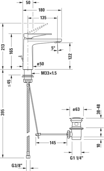 Duravit Tulum baterie lavoar stativ crom TU1021001010