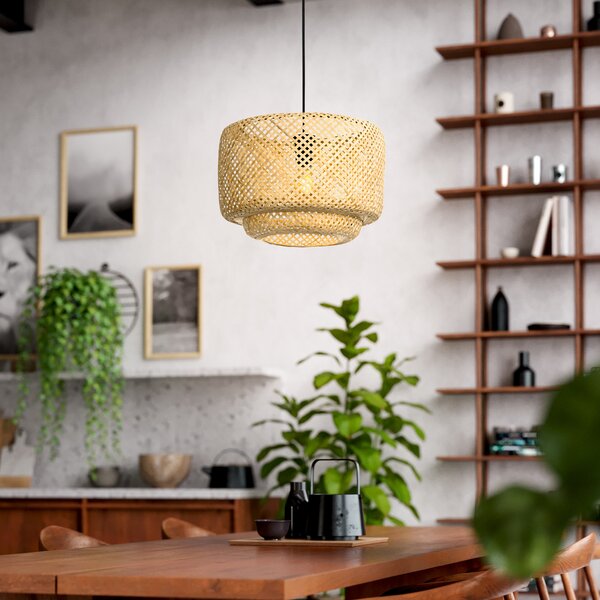 EGLO Hettonle lampă suspendată abajur bambus, Ø 42 cm, reglabil, Lemn, Camera de zi / sufragerie, Bamboo, Casă de țară / Rustic