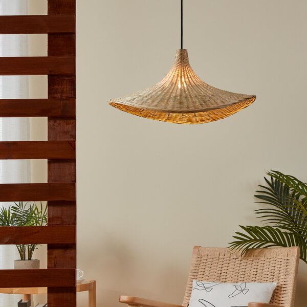 EGLO Haxey lampă suspendată abajur bambus, Ø 50 cm, reglabil, Lemn, Camera de zi / sufragerie, Bamboo, Casă de țară / Rustic