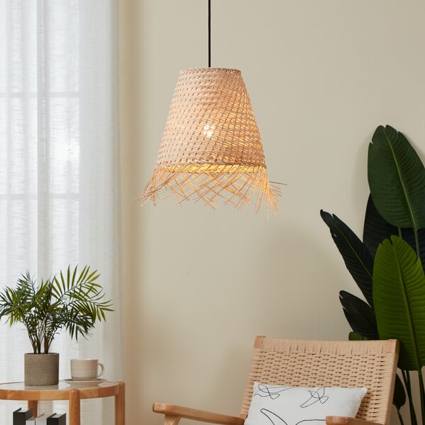 EGLO Aycliffe lampă suspendată abajur din ratan Ø 30 cm, reglabil, Lemn, Camera de zi / sufragerie, Lemn, Casă de țară / Rustic