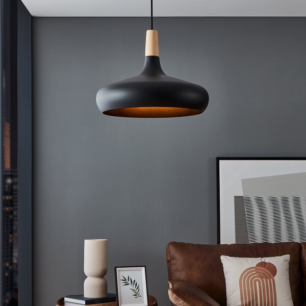 EGLO Lampă suspendată Sabinar, 1 lumină, negru, Ø 40 cm, reglabil, Negru, Camera de zi / sufragerie, Metal, Scandinavă