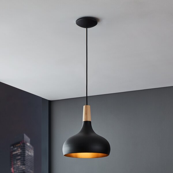 EGLO Lampă suspendată Sabinar, 1 lumină, negru, Ø 28 cm, reglabil, Negru, Camera de zi / sufragerie, Metal, Scandinavă