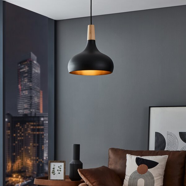EGLO Lampă suspendată Sabinar, 1 lumină, negru, Ø 28 cm, reglabil, Negru, Camera de zi / sufragerie, Metal, Scandinavă