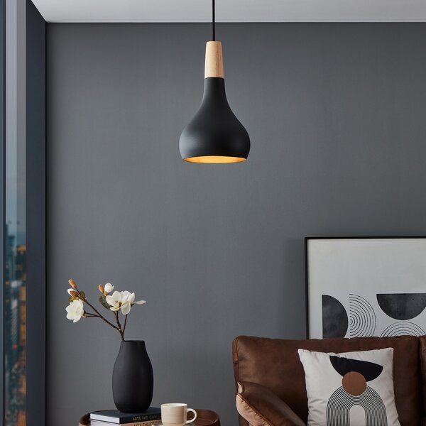 EGLO Lampă suspendată Sabinar, 1 lumină, negru, Ø 18 cm, reglabil, Negru, Camera de zi / sufragerie, Metal, Scandinavă