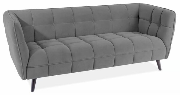 Canapea CASTELLO 3, gri/wenge, stofă catifelată/lemn, 200x85x78 cm