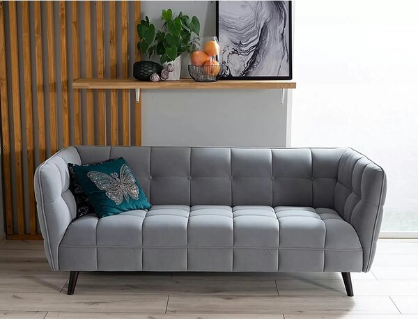 Canapea CASTELLO 3, gri/wenge, stofă catifelată/lemn, 200x85x78 cm