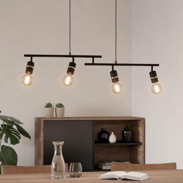 EGLO Suspensie Lurone, negru, patru lumini, reglabil, Negru, Camera de zi / sufragerie, Metal, Modern
