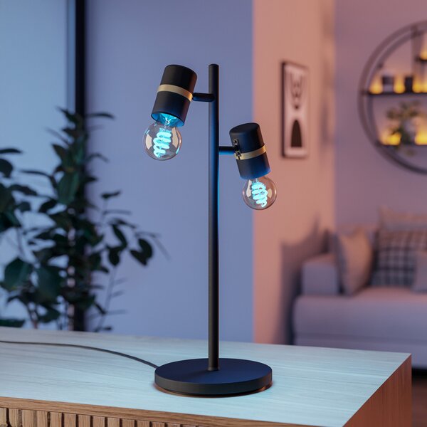 EGLO Lampă de masă Lurone, negru, două lumini, Negru, Camera de zi / sufragerie, Metal, Modern