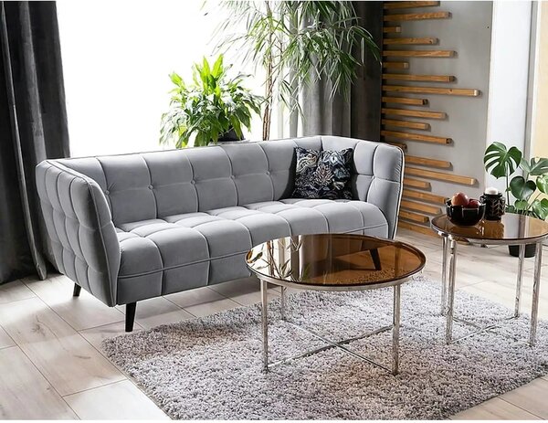 Canapea CASTELLO 3, gri/wenge, stofă catifelată/lemn, 200x85x78 cm