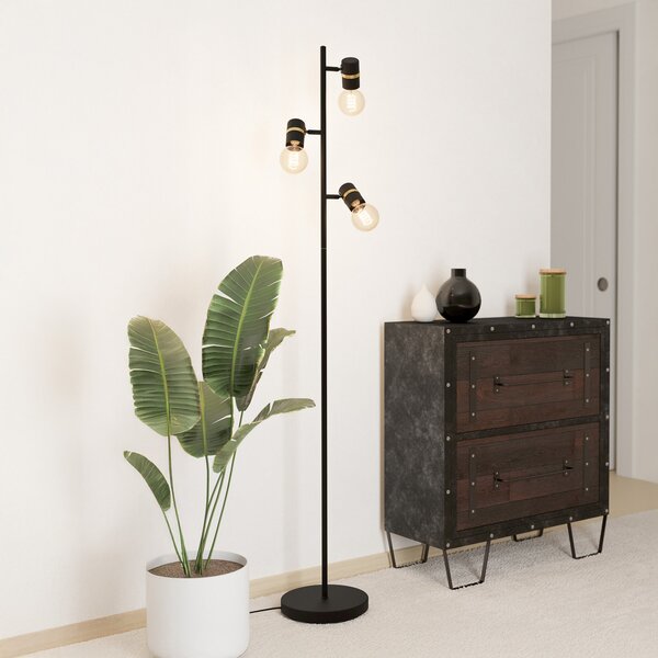 EGLO Lampă de podea Lurone, negru, cu trei becuri, Negru, Camera de zi / sufragerie, Metal, Modern