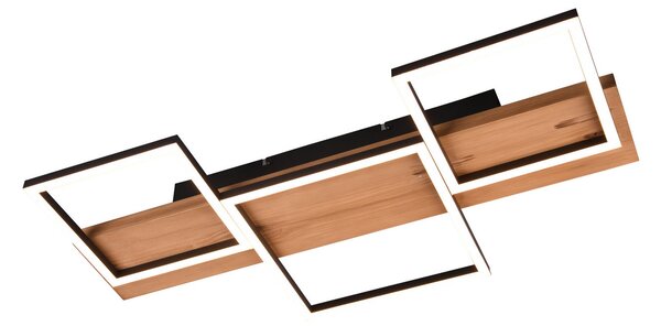 Trio Lighting Plafonieră Harper LED cu trei pătrate, reglabil, Lemn, Camera de zi / sufragerie, Metal