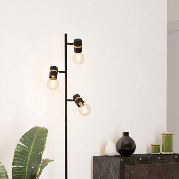 EGLO Lampă de podea Lurone, negru, cu trei becuri, Negru, Camera de zi / sufragerie, Metal, Modern