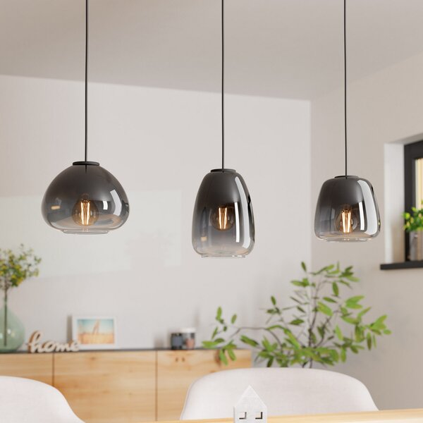 EGLO Suspensie Aguilares, sticlă fumurie, 3 lumini, liniară, reglabil, Negru, Camera de zi / sufragerie, Sticlă, Modern