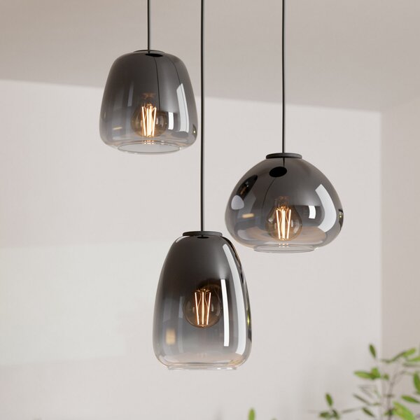 EGLO Suspensie Aguilares, sticlă fumurie, rondel cu 3 lumini, reglabil, Negru, Camera de zi / sufragerie, Sticlă, Modern