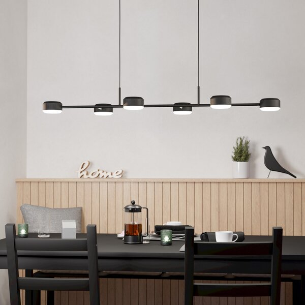 EGLO Clavellina LED suspendat, negru, șase lumini, reglabil, Negru, Camera de zi / sufragerie, Metal, Modern