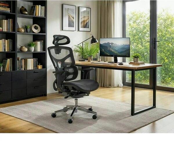 Scaun birou EQ-1, negru, plasă, 71x48x112 cm