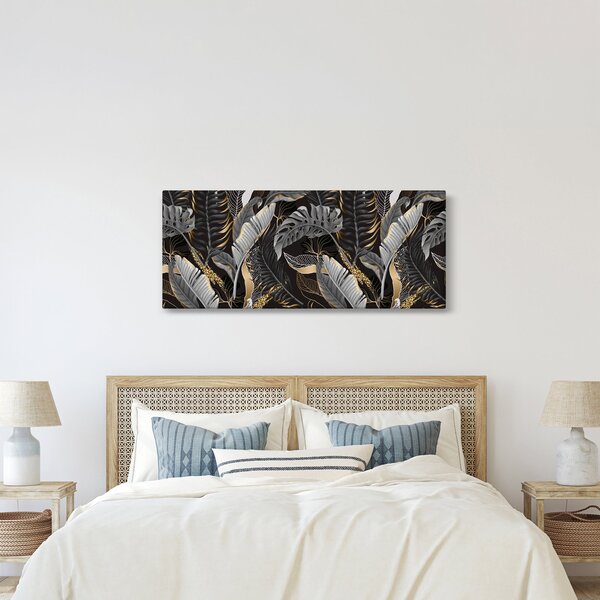Tablou - Frunze tropicale, Galben - auriu (120x50 cm)