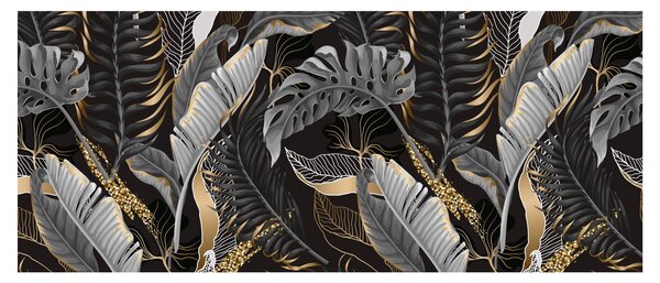 Tablou - Frunze tropicale, Galben - auriu (120x50 cm)