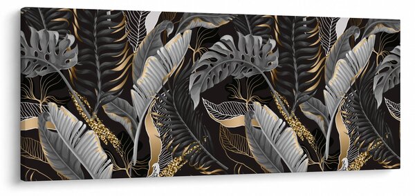Tablou - Frunze tropicale, Galben - auriu (120x50 cm)
