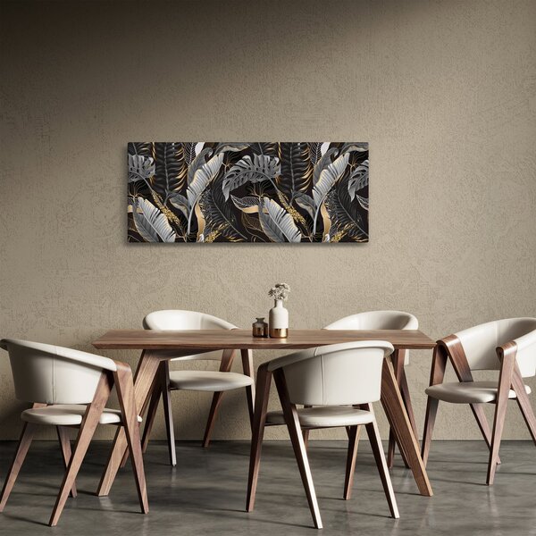 Tablou - Frunze tropicale, Galben - auriu (120x50 cm)