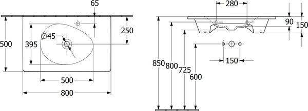 Villeroy & Boch Antao lavoar 80x50 cm dreptunghiular mobilier alb luciu 4A7581R1