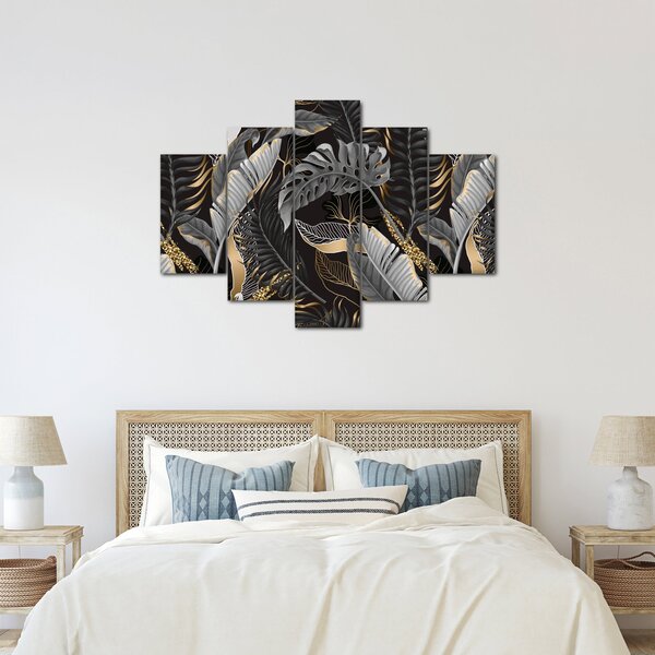 Tablou - Frunze tropicale, Galben - auriu (150x105 cm)