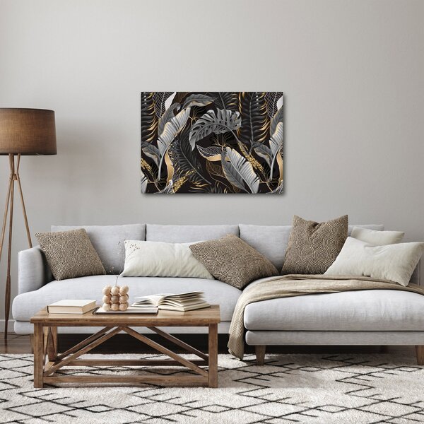 Tablou - Frunze tropicale, Galben - auriu (70x50 cm)