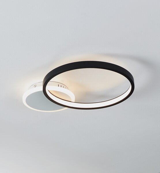 EGLO Plafonieră LED Gafares, aluminiu negru 41 cm telecomandă CCT, reglabil, Negru, Camera de zi / sufragerie, Metal, Modern, Plafon cu flacără multiplă