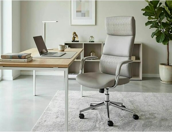 Scaun birou Q-03, gri, piele ecologică, 64x48x119 cm