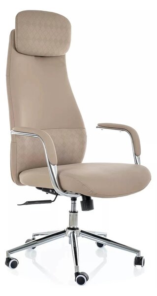 Scaun birou Q-05, bej, piele ecologică, 65x50x117 cm