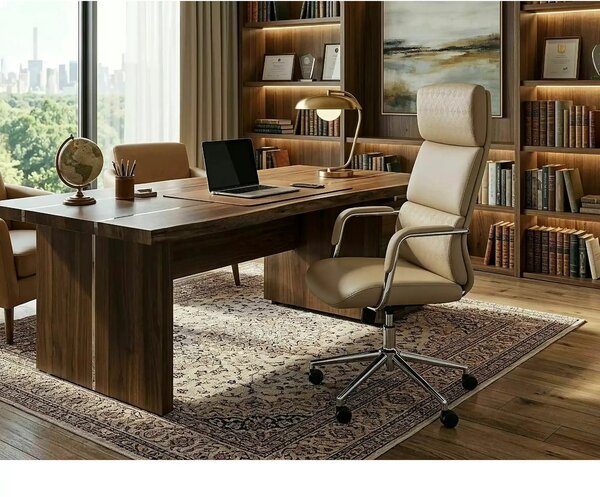 Scaun birou Q-03, bej, piele ecologică, 64x48x119 cm