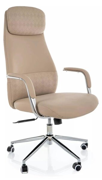 Scaun birou Q-05, bej, piele ecologică, 65x50x117 cm
