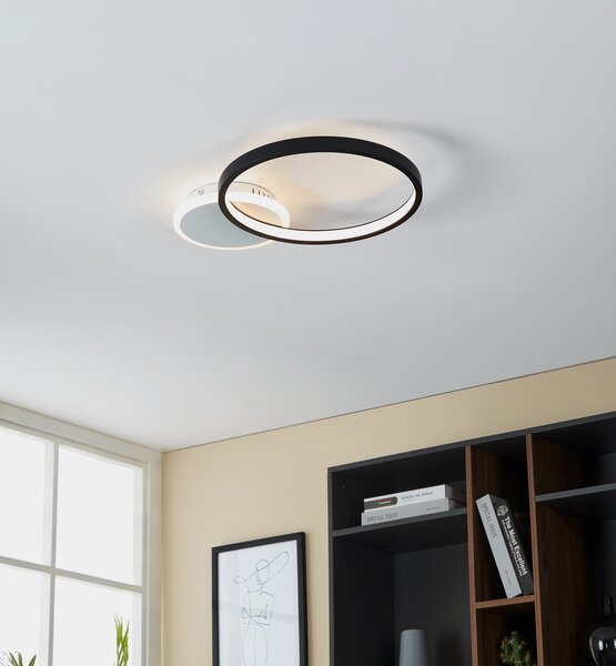 EGLO Plafonieră LED Gafares, aluminiu negru 41 cm telecomandă CCT, reglabil, Negru, Camera de zi / sufragerie, Metal, Modern, Plafon cu flacără multiplă