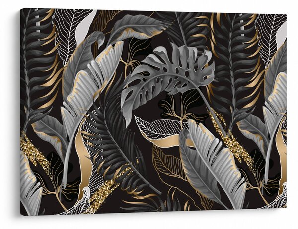 Tablou - Frunze tropicale, Galben - auriu (70x50 cm)