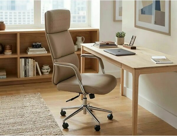 Scaun birou Q-03, bej, piele ecologică, 64x48x119 cm